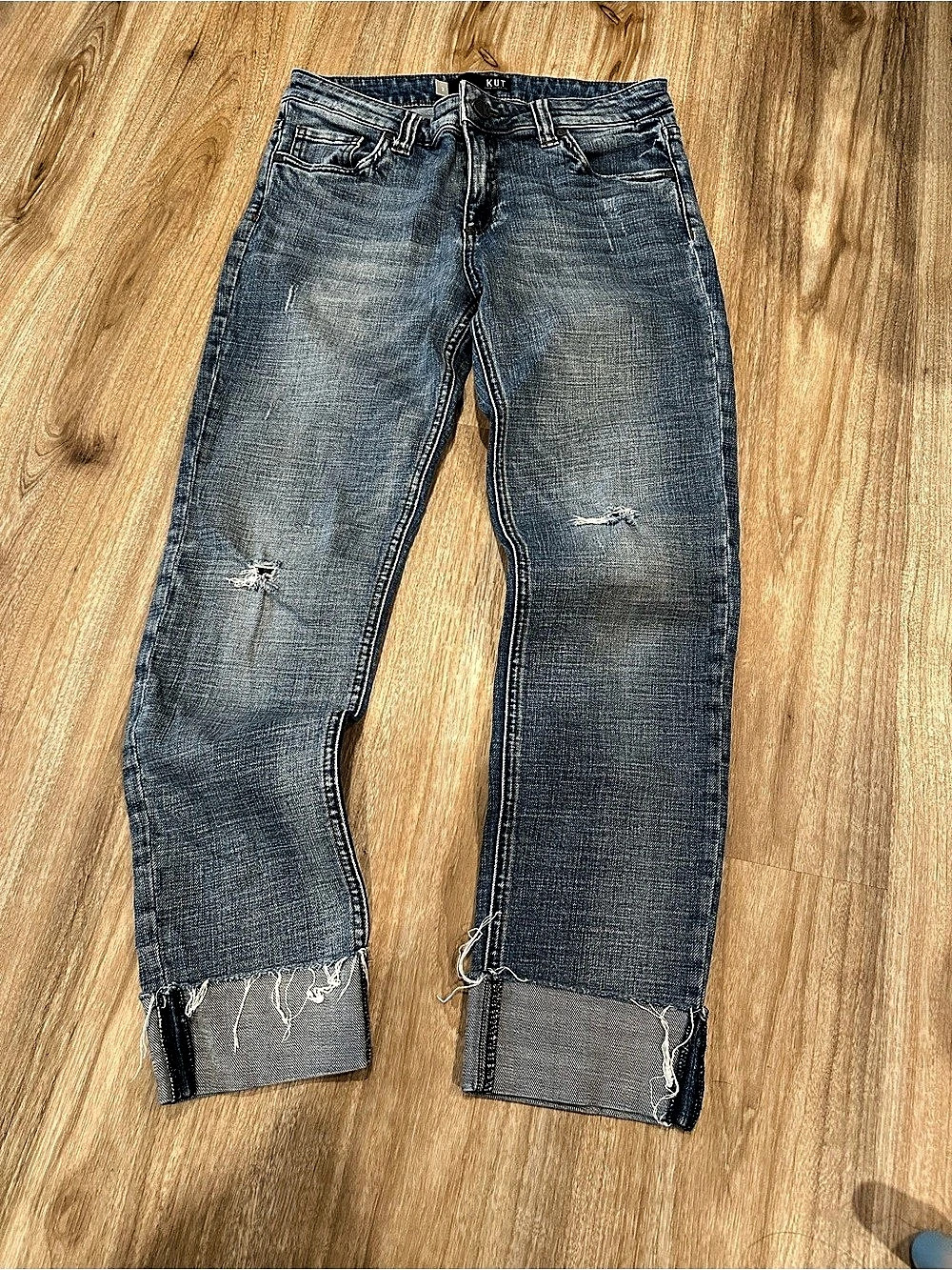 KUT from the Kloth Asher Cuffed Ankle Straight Leg Jeans, Blue